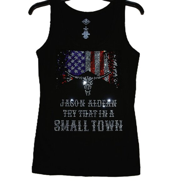 Jason Aldean Rhinestone  bling black sleeveless tank top  XS,S,M,L,XL,XXL,… - Picture 1 of 7